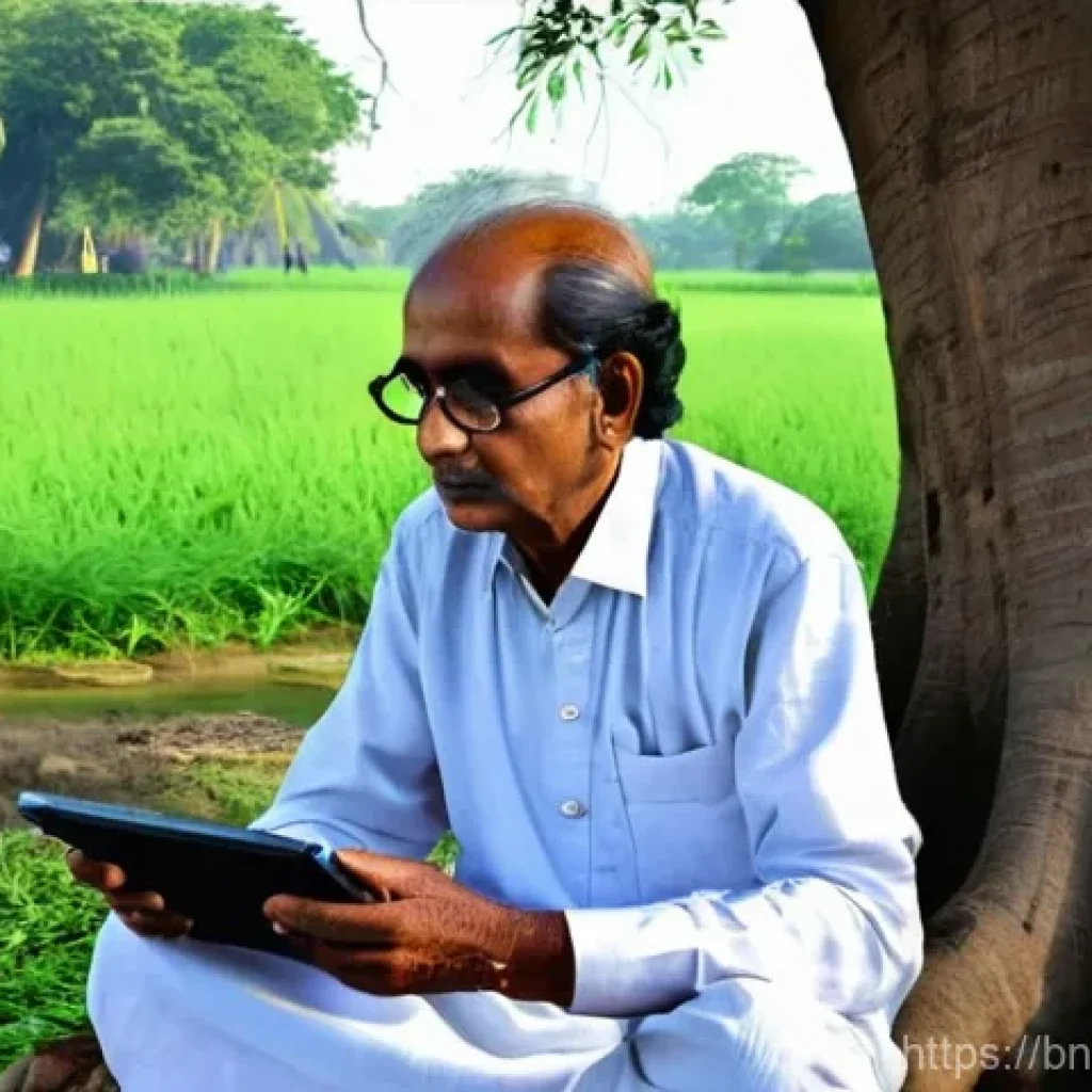 지역 정체성 강화를 위한 자원봉사 활동 - **Prompt:** A serene scene in a Bengali village, depicting an elderly grandfather (Dadu, modestly dr...