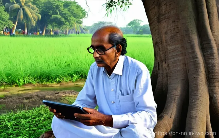 지역 정체성 강화를 위한 자원봉사 활동 - **Prompt:** A serene scene in a Bengali village, depicting an elderly grandfather (Dadu, modestly dr...