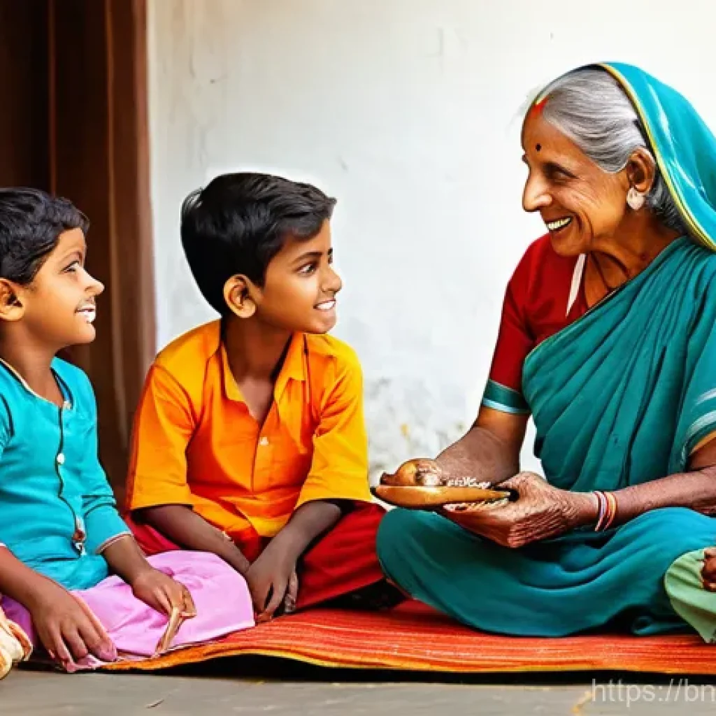 미래 세대를 위한 지역 정체성 교육 - **Bengali Folklore Storytelling with Grandmother**
"A heartwarming and authentic scene depicting...