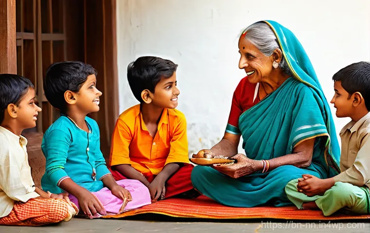 미래 세대를 위한 지역 정체성 교육 - **Bengali Folklore Storytelling with Grandmother**
"A heartwarming and authentic scene depicting...