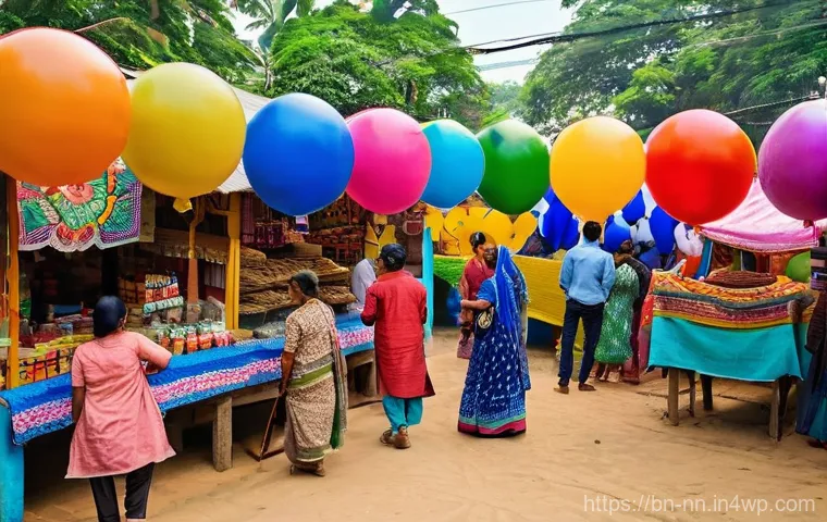 문화적 아이덴티티와 지역 정체성 - **Prompt:** A vibrant and lively Bengali village fair (Mela) under a clear, sunlit sky. The scene is...
