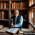 Home 19 지역 정체성 강화에 기여하는 인물들 - A dedicated Bengali social worker meticulously examining ancient documents and inscriptions inside a...